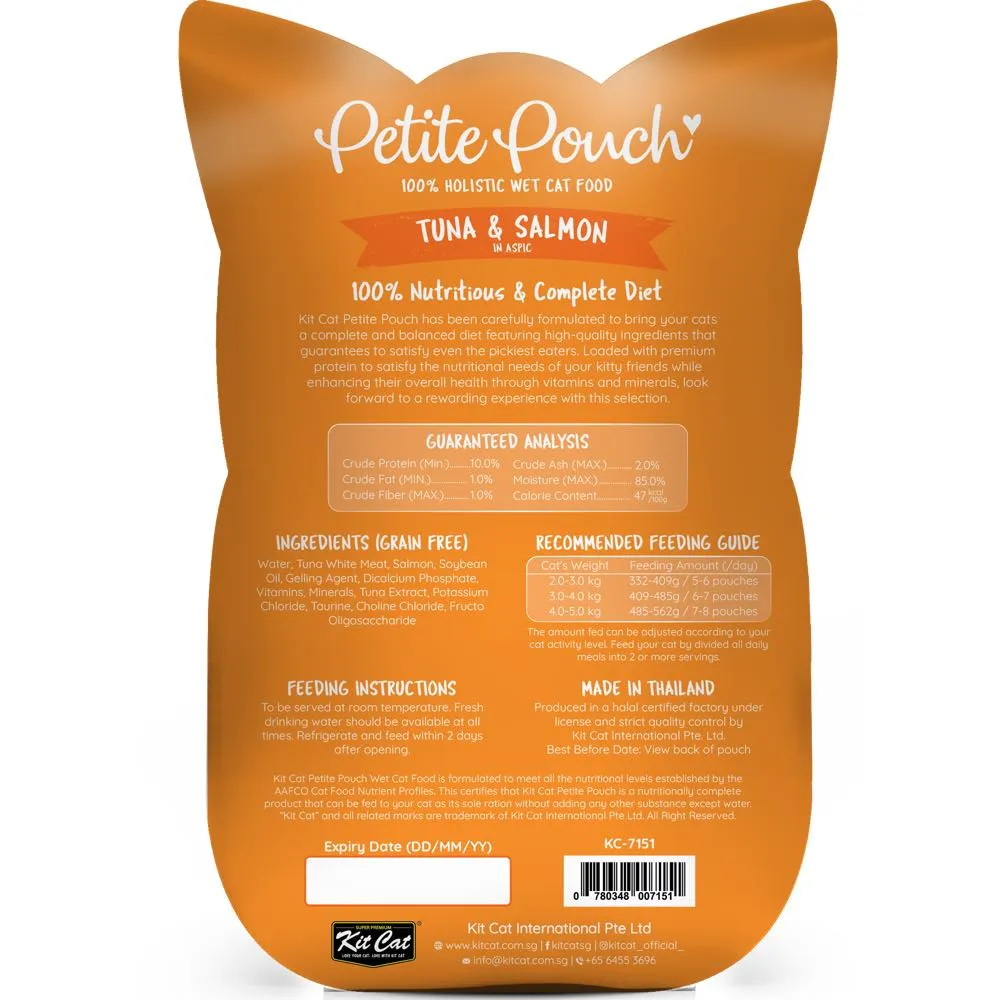 30% OFF: Kit Cat Petite Pouch Tuna & Salmon In Aspic Grain-Free Pouch Cat Food 70g x 12