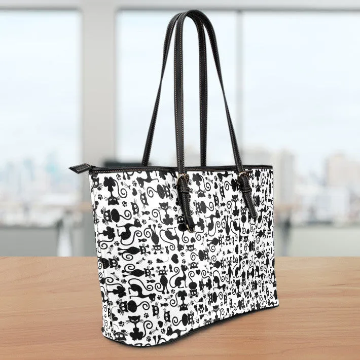 Cats White Large Leather Tote Bag