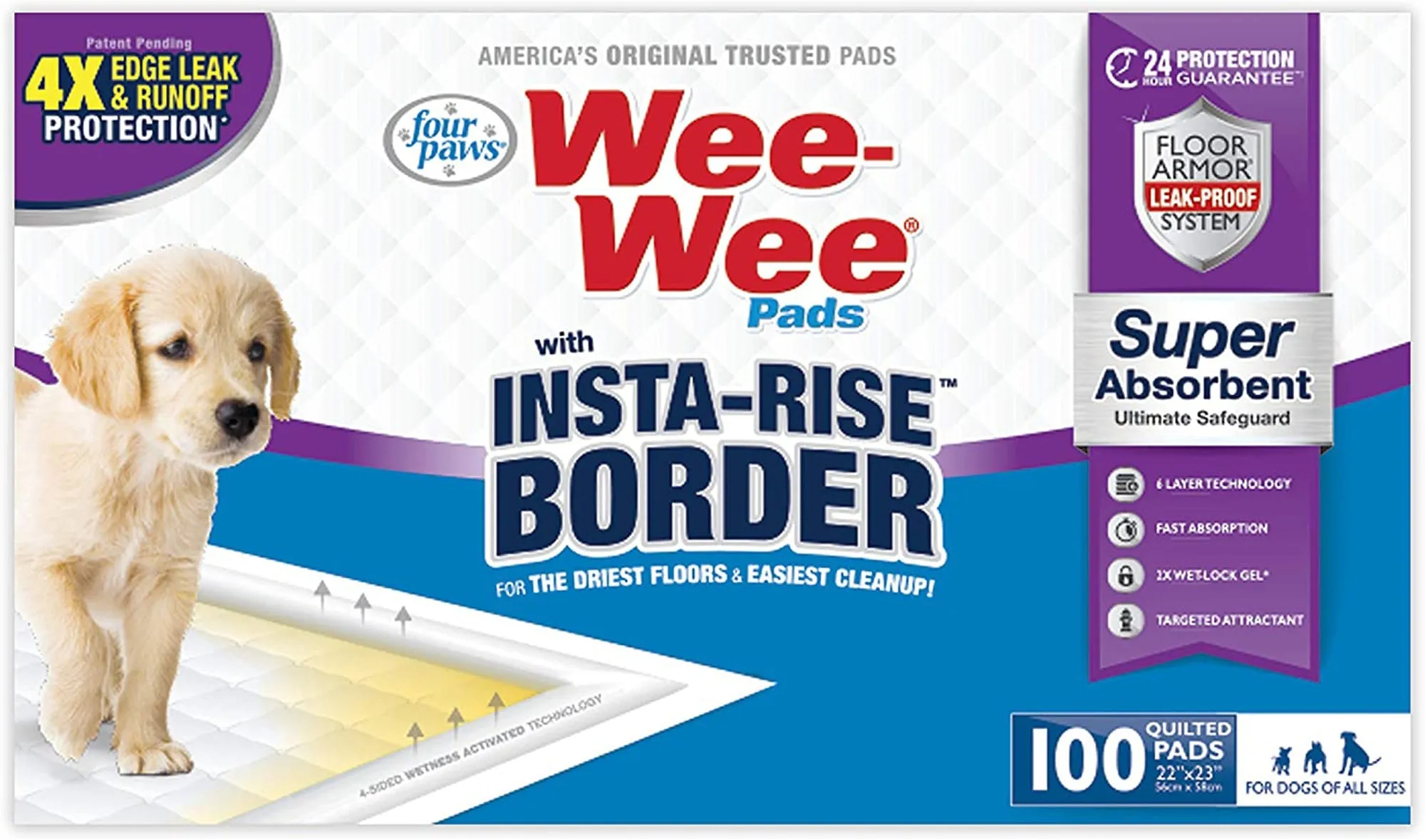 Four Paws Four Paws Wee-Wee Super Absorbent Dog Pee Pads with Insta-Rise Border 1ea/10 ct