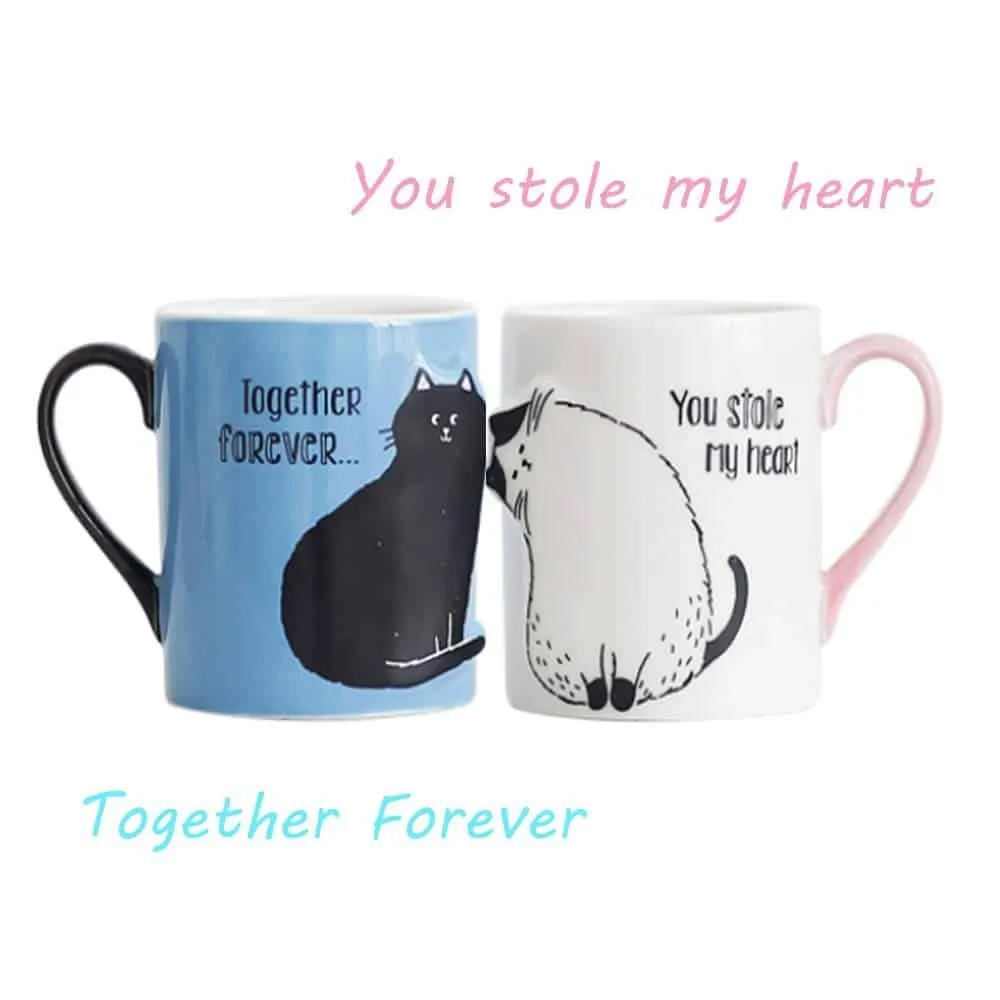 Kissing Cats Mugs Pair for Couples