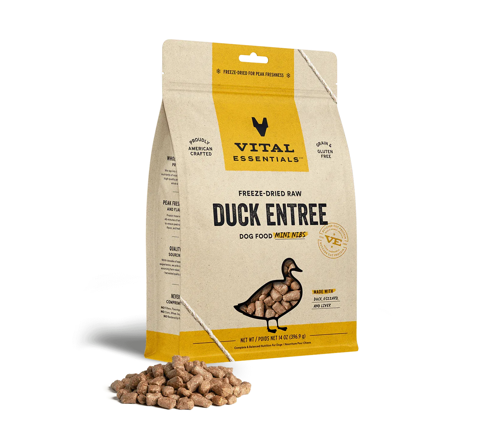 Vital Essentials Duck Mini Nibs, Freeze-Dried Dog Food