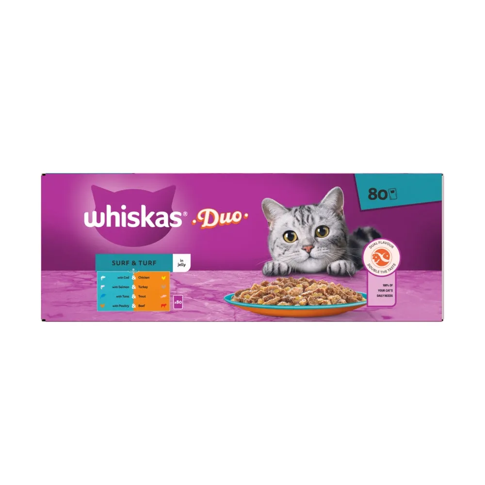 WHISKAS | Adult Wet Cat Pouches | Duo Surf & Turf In Jelly - 80 x 85g